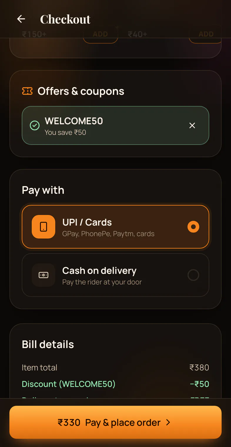 Checkout with an offer code applied