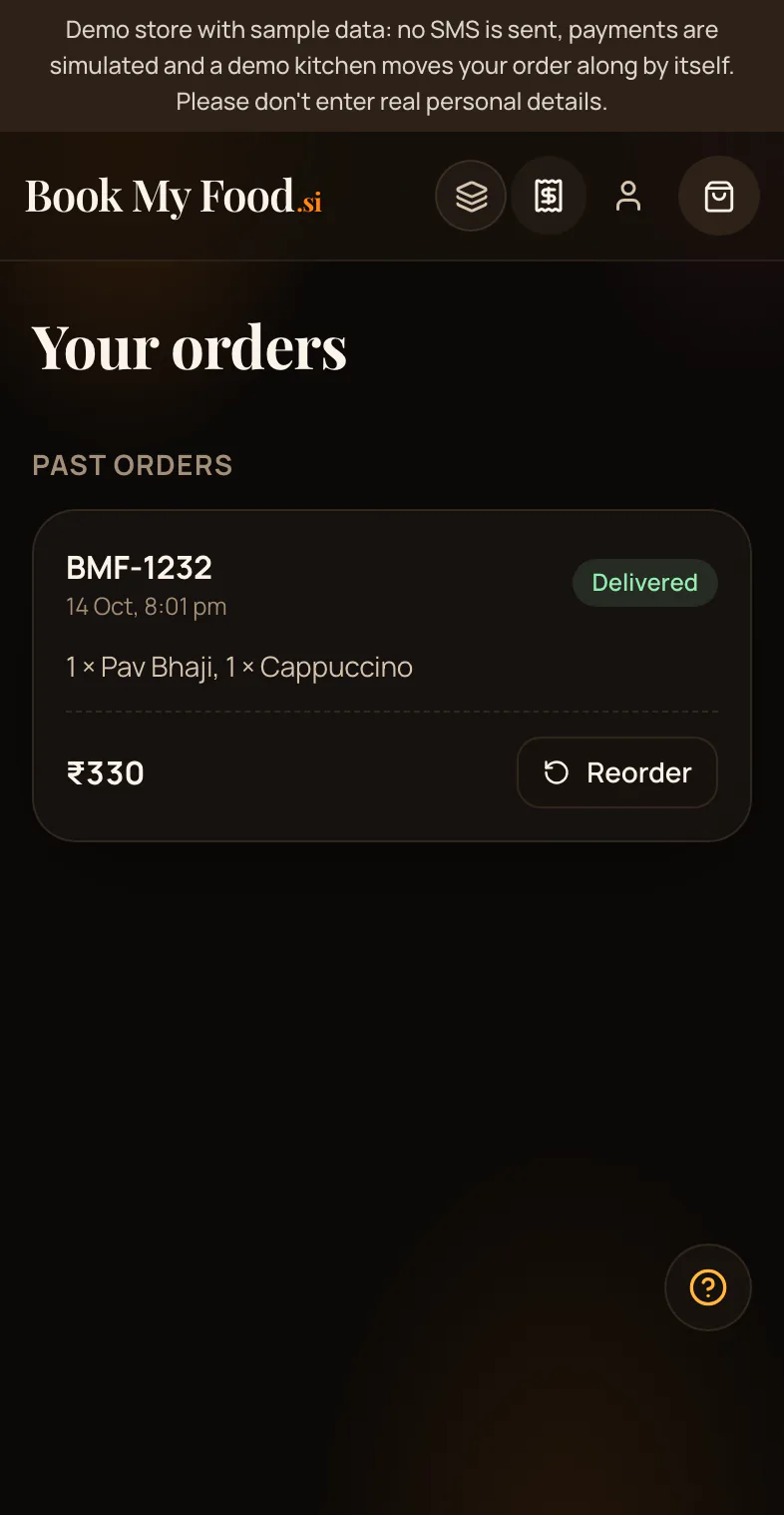 Past orders with an Order again button