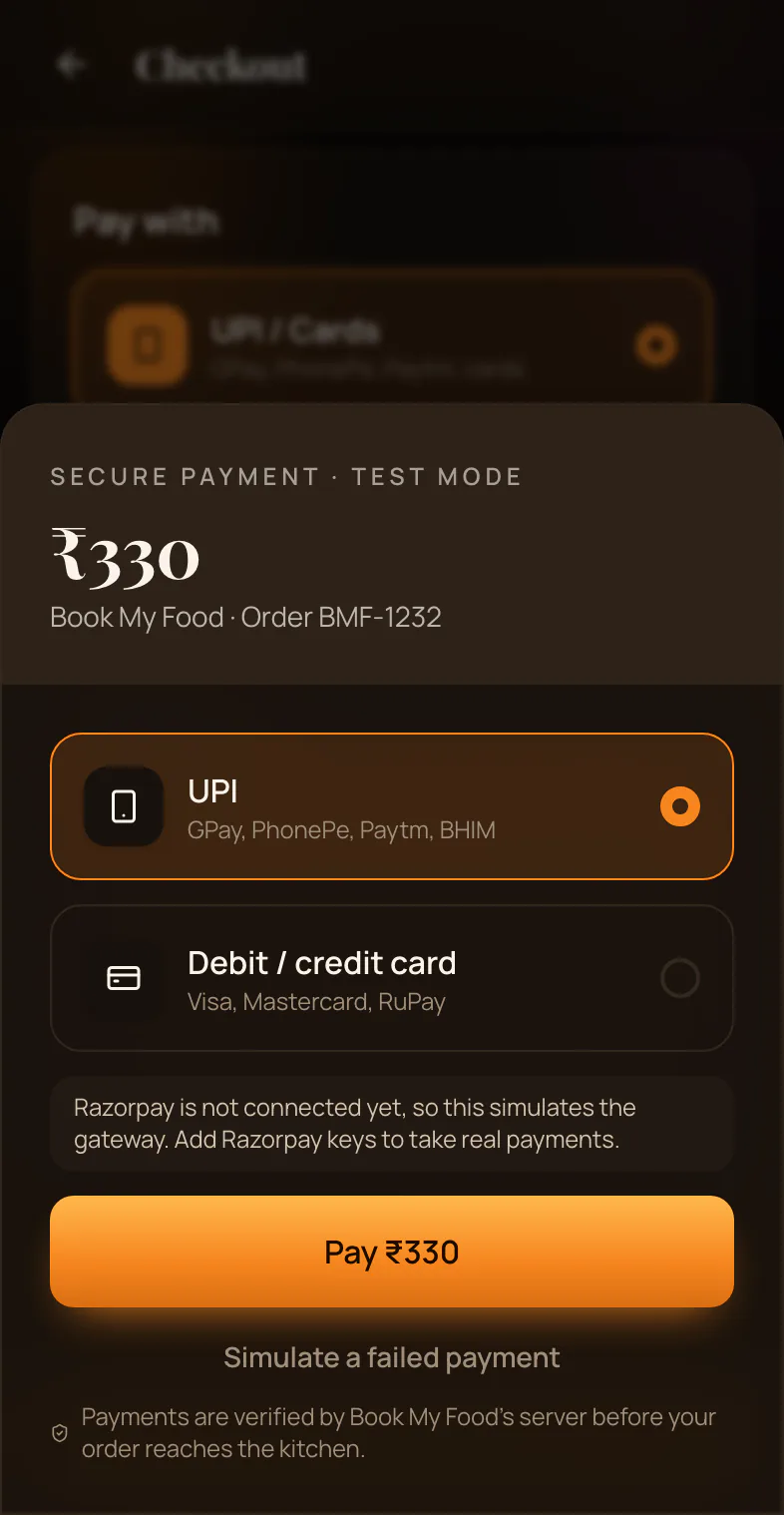 The test payment screen on the demo store