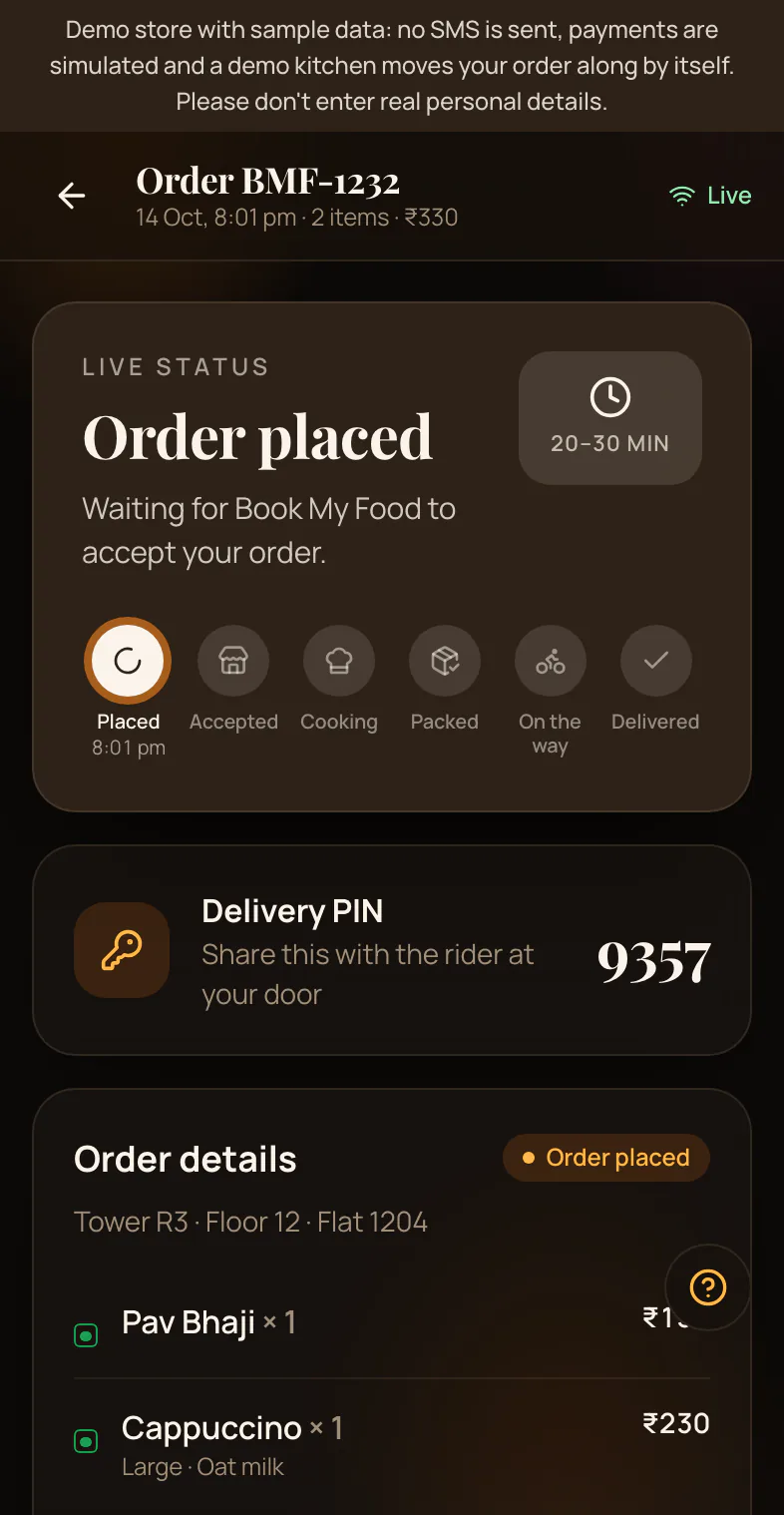 Order placed and waiting for the kitchen